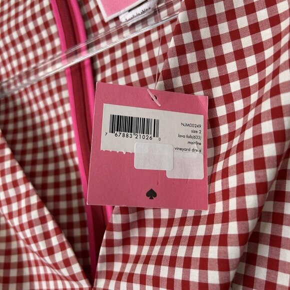 NEW Kate Spade Tiered Vineyard Dress Womens Size 2 Red Gingham - Picture 4 of 14